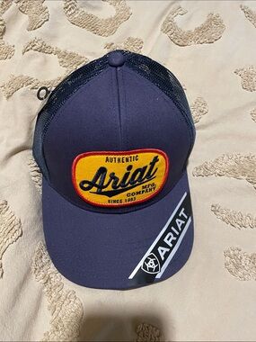 Ariat Navy Trucker Hat with Gold and Red Patch